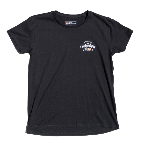 Muizenberg Huts Womens Tanner T-Shirt (Black) - Surf Emporium